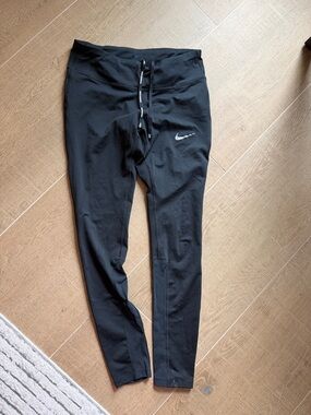 Nike Black Athletic Leggings with Drawstring and Swoosh